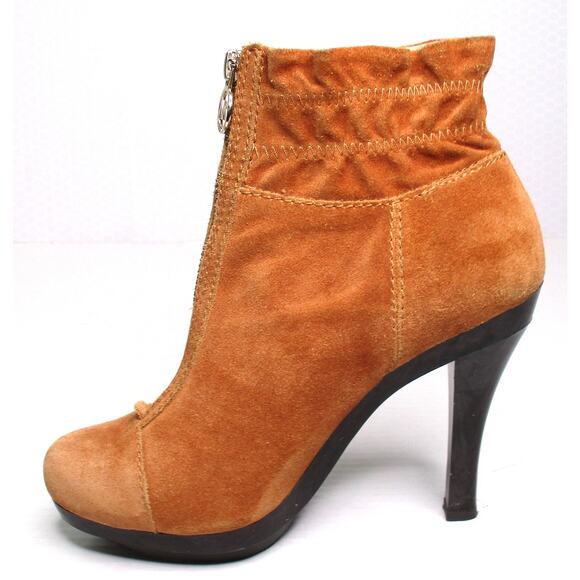 MICHAEL KORS Tan Suede Leather High Heeled Front Zip Ankle Boots Women 7 - Picture 7 of 12
